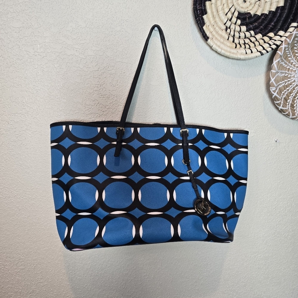 Michael By Michael Kors Jet Set Travel Deco Leather Bag Blue
